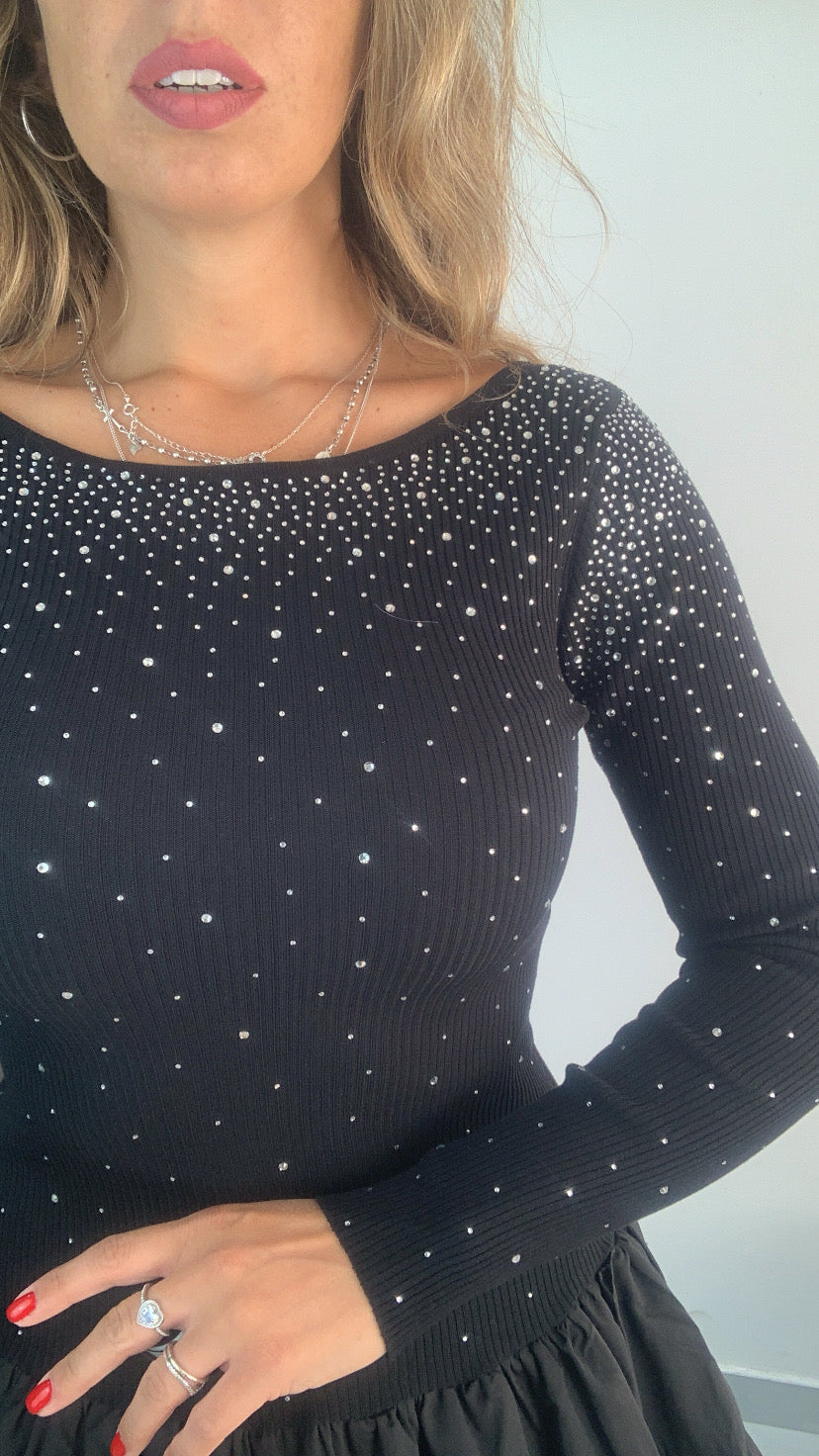 Abito mini a palloncino con strass