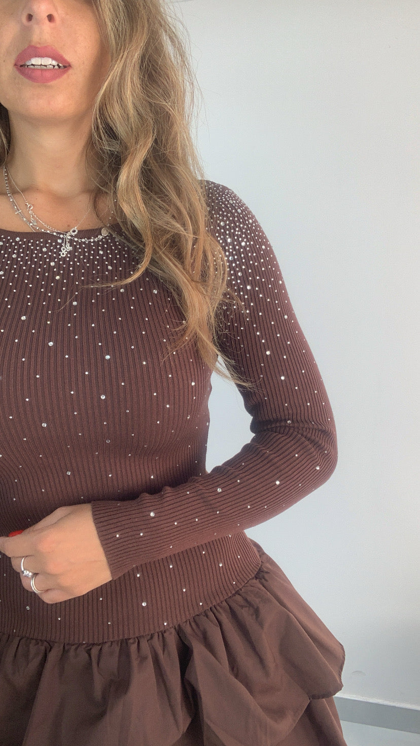Abito mini a palloncino con strass