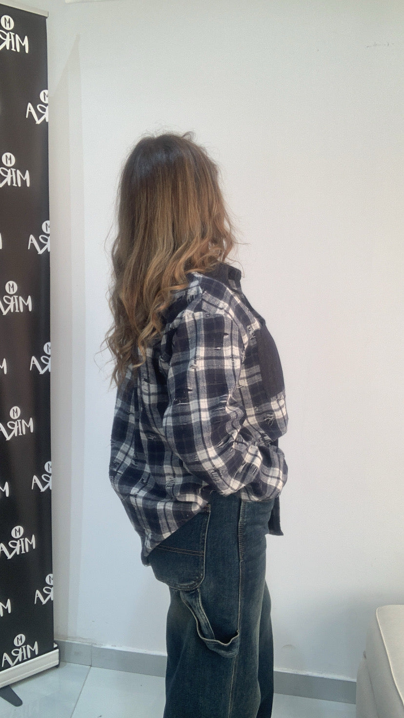 Camicia a quadri con dettagli distressed