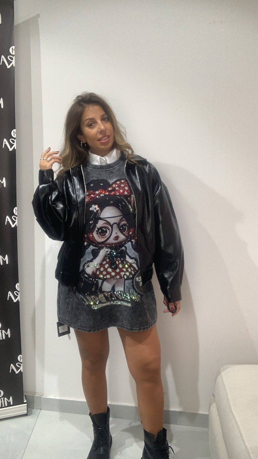 Giubbino effetto pelle nero lucido