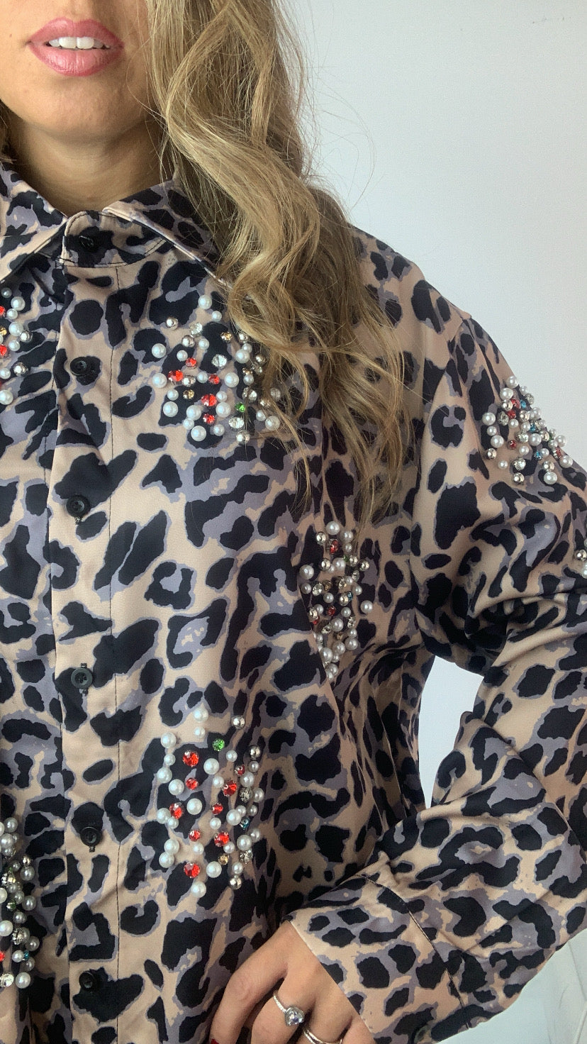 Camicia lunga fantasia animalier