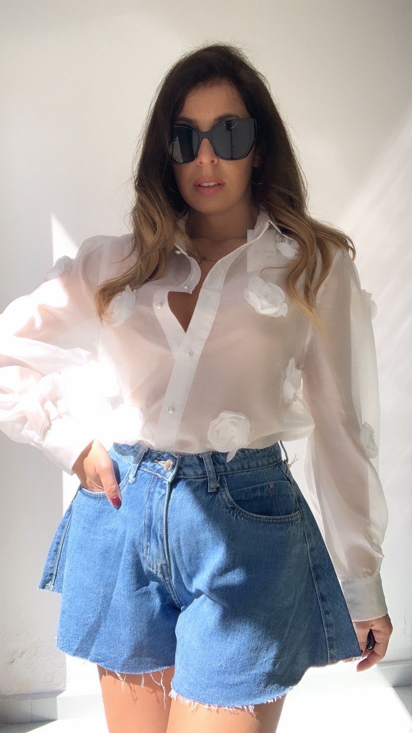 Camicia velo con applicazioni fiori