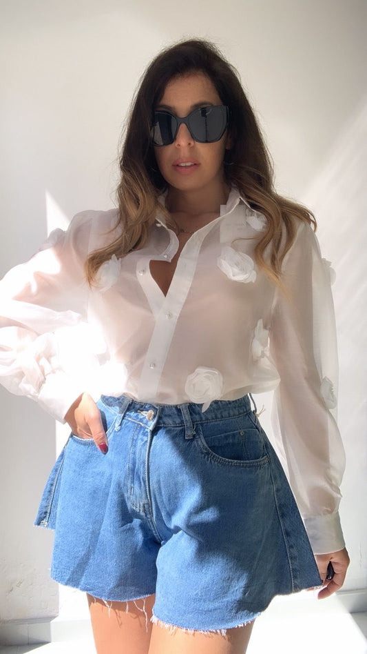 Camicia velo con applicazioni fiori
