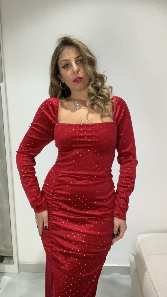 Abito in velluto con strass