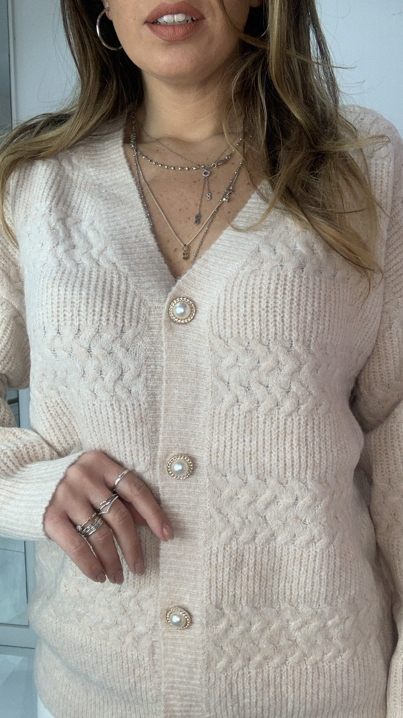 Cardigan bottoni perla