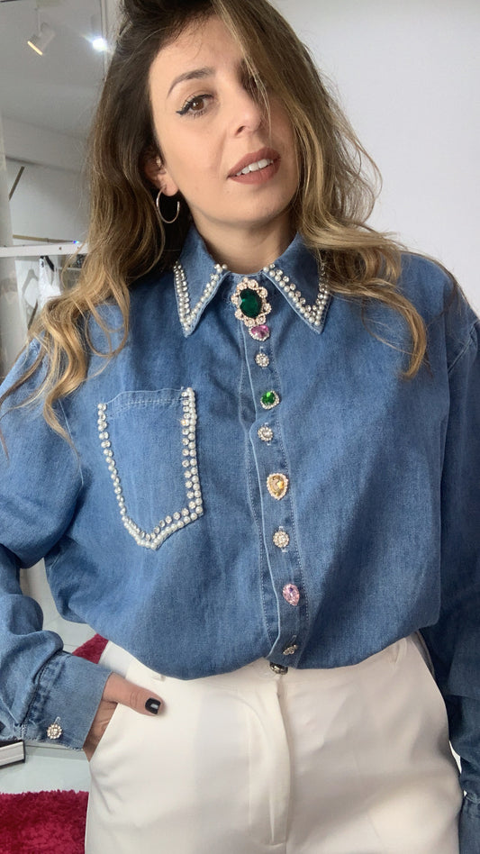 Camicia jeans bottoni gioiello