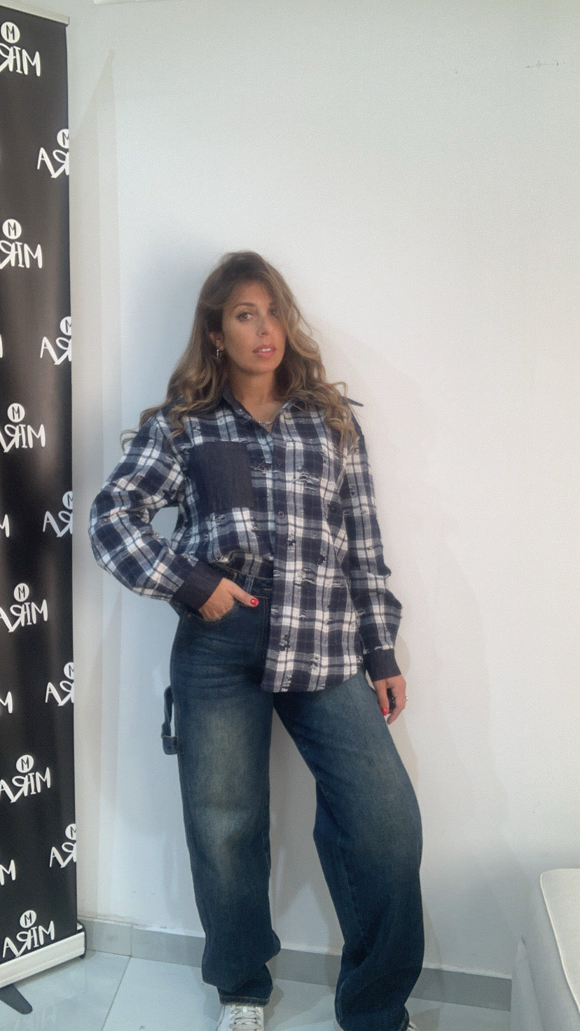 Camicia a quadri con dettagli distressed