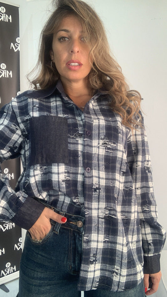 Camicia a quadri con dettagli distressed