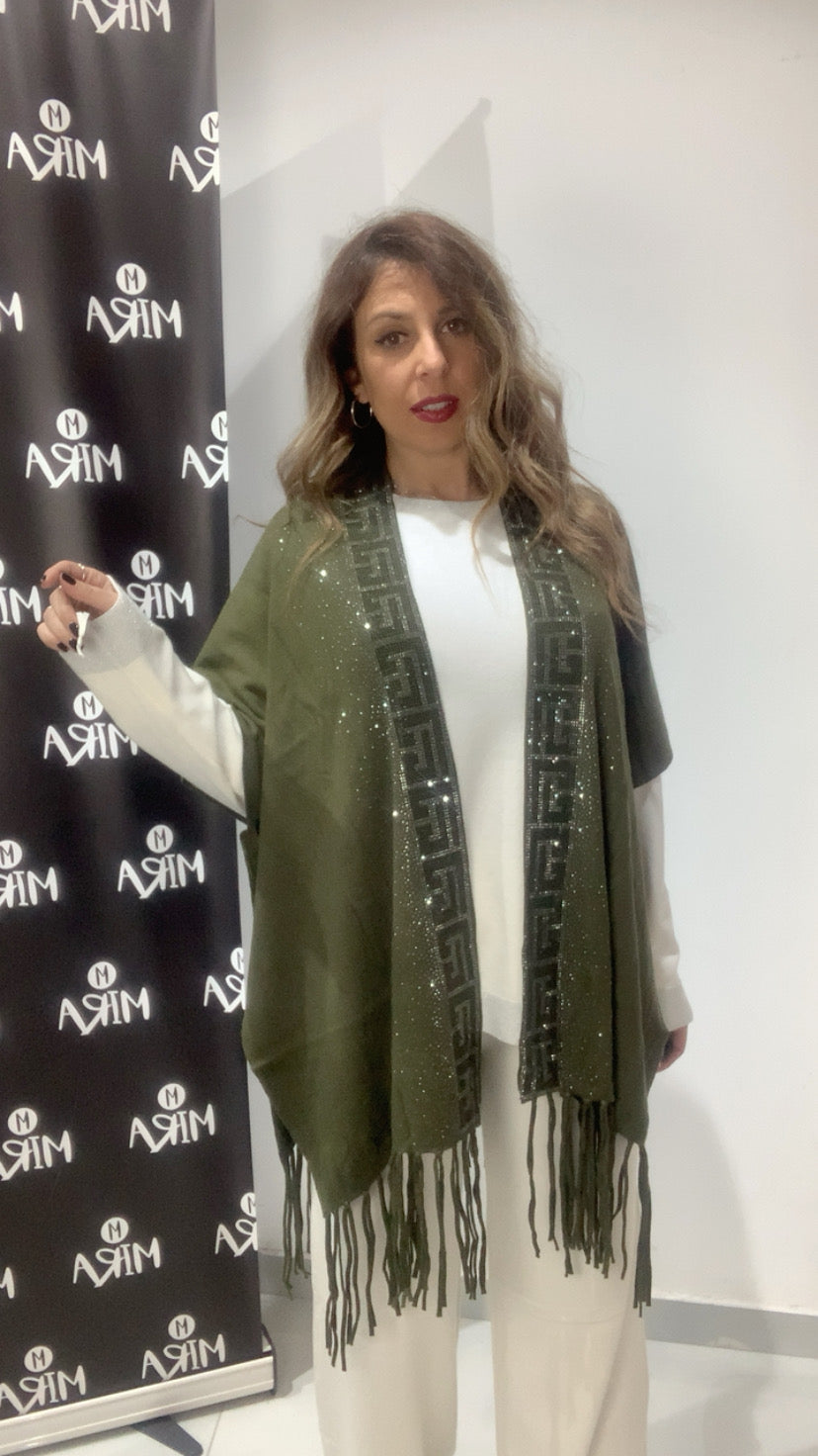 Poncho con applicazioni in strass