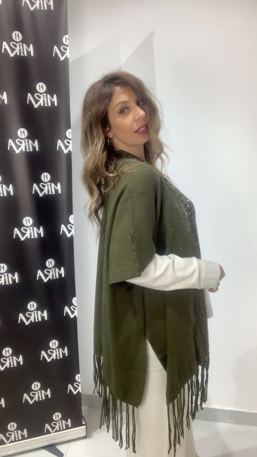 Poncho con applicazioni in strass