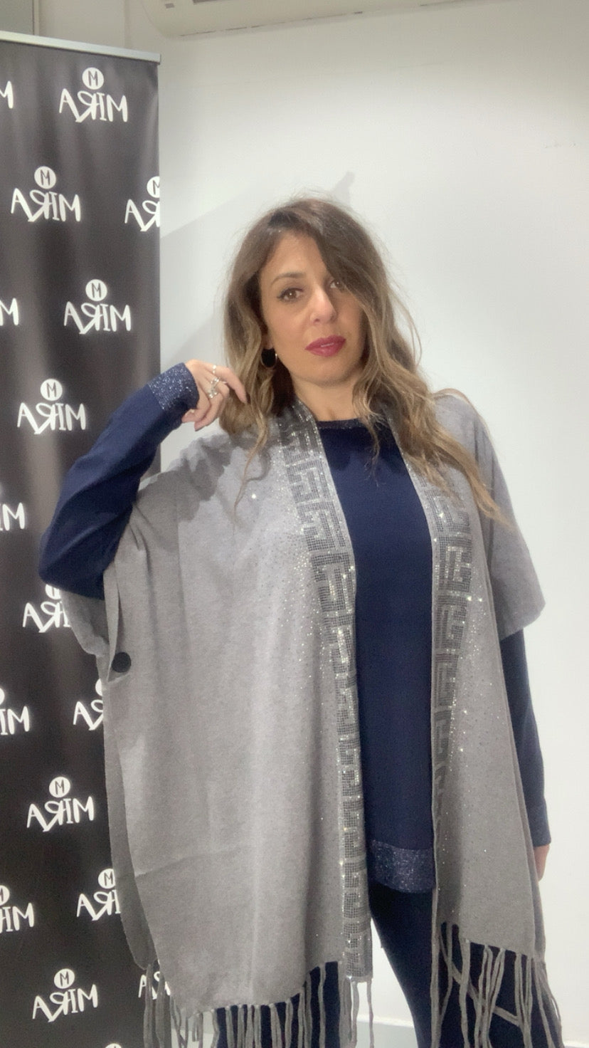 Poncho con applicazioni in strass