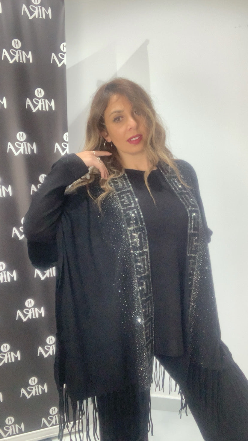 Poncho con applicazioni in strass