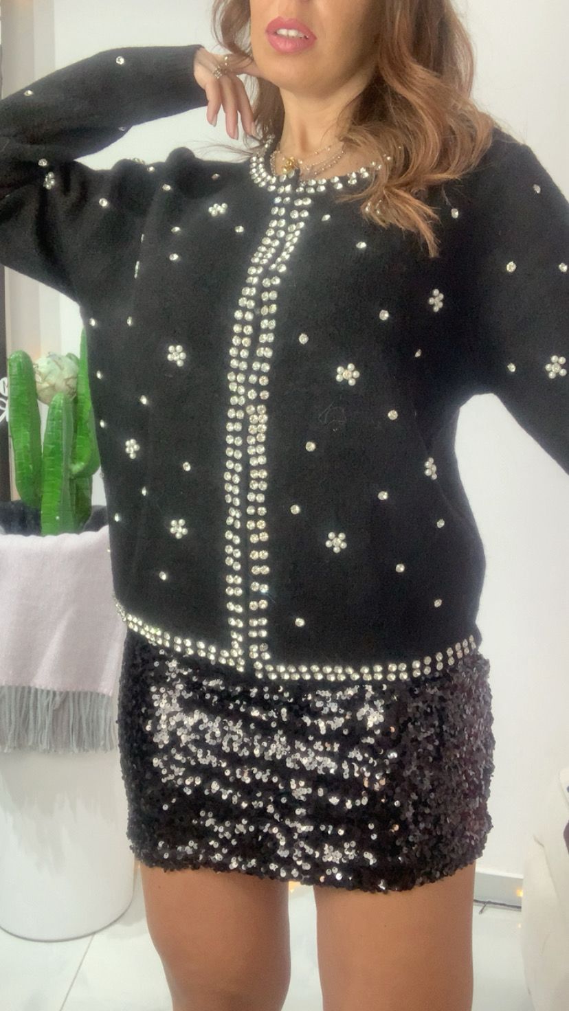 Cardigan con perle e stras