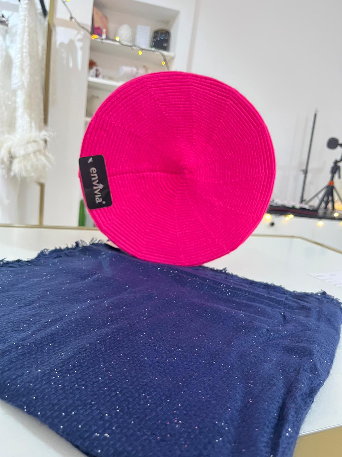 Combo: Basco Fucsia/Cappello di lana Blu e Sciarpa glitter blu