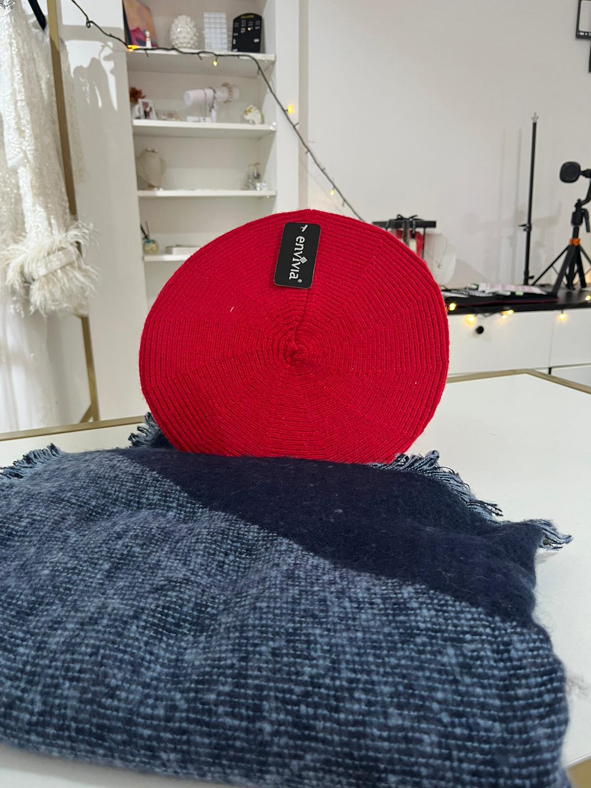 Combo: Basco rosso e sciarpa doppio colore blu