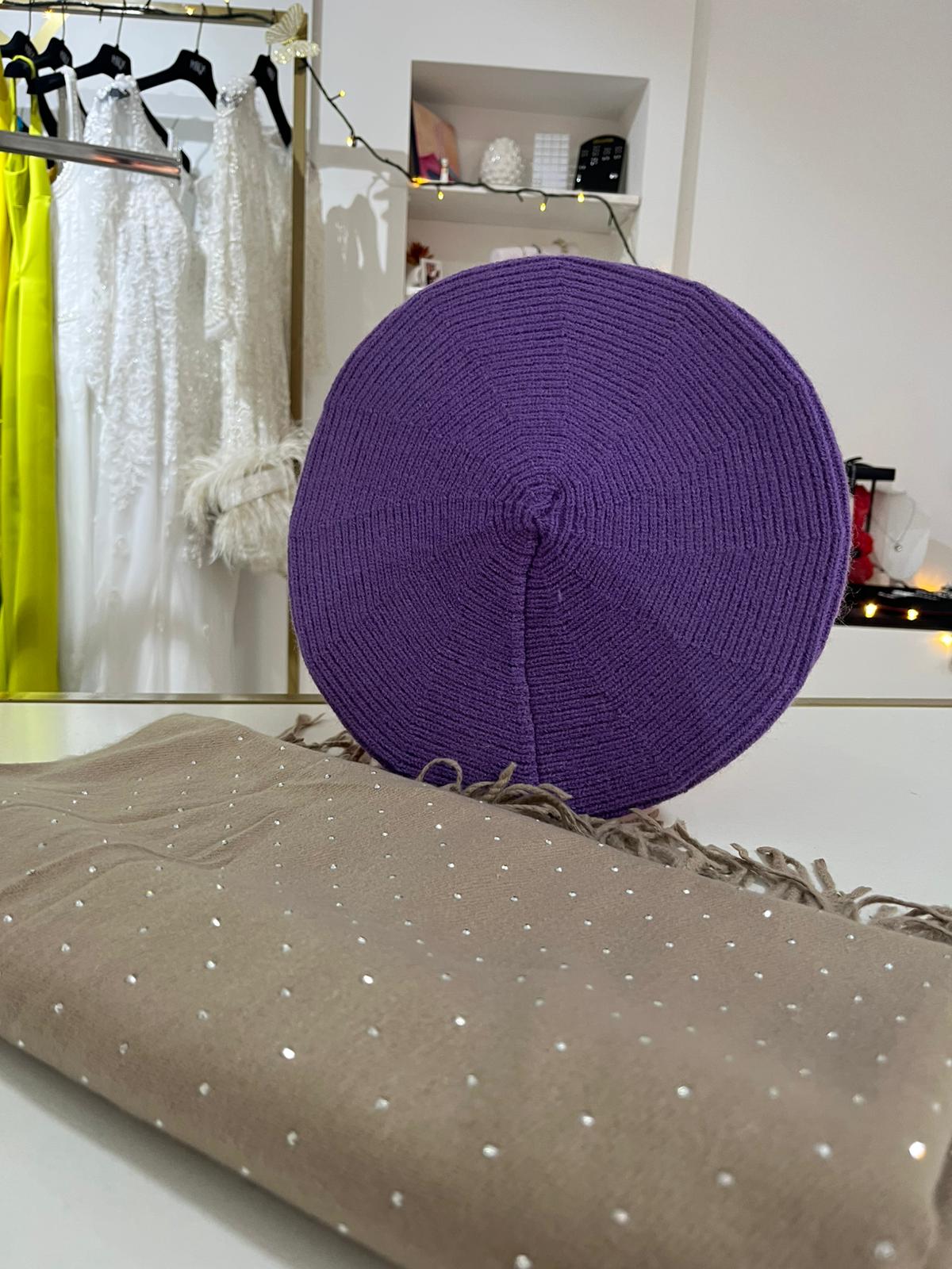 Combo: Basco Panna/Basco Viola e sciarpa strass beige