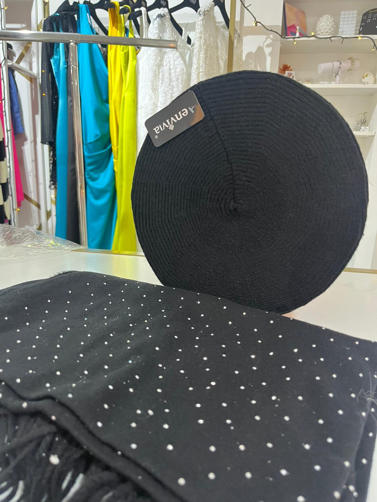 Combo: Basco Viola/Basco Nero e sciarpa strass nera