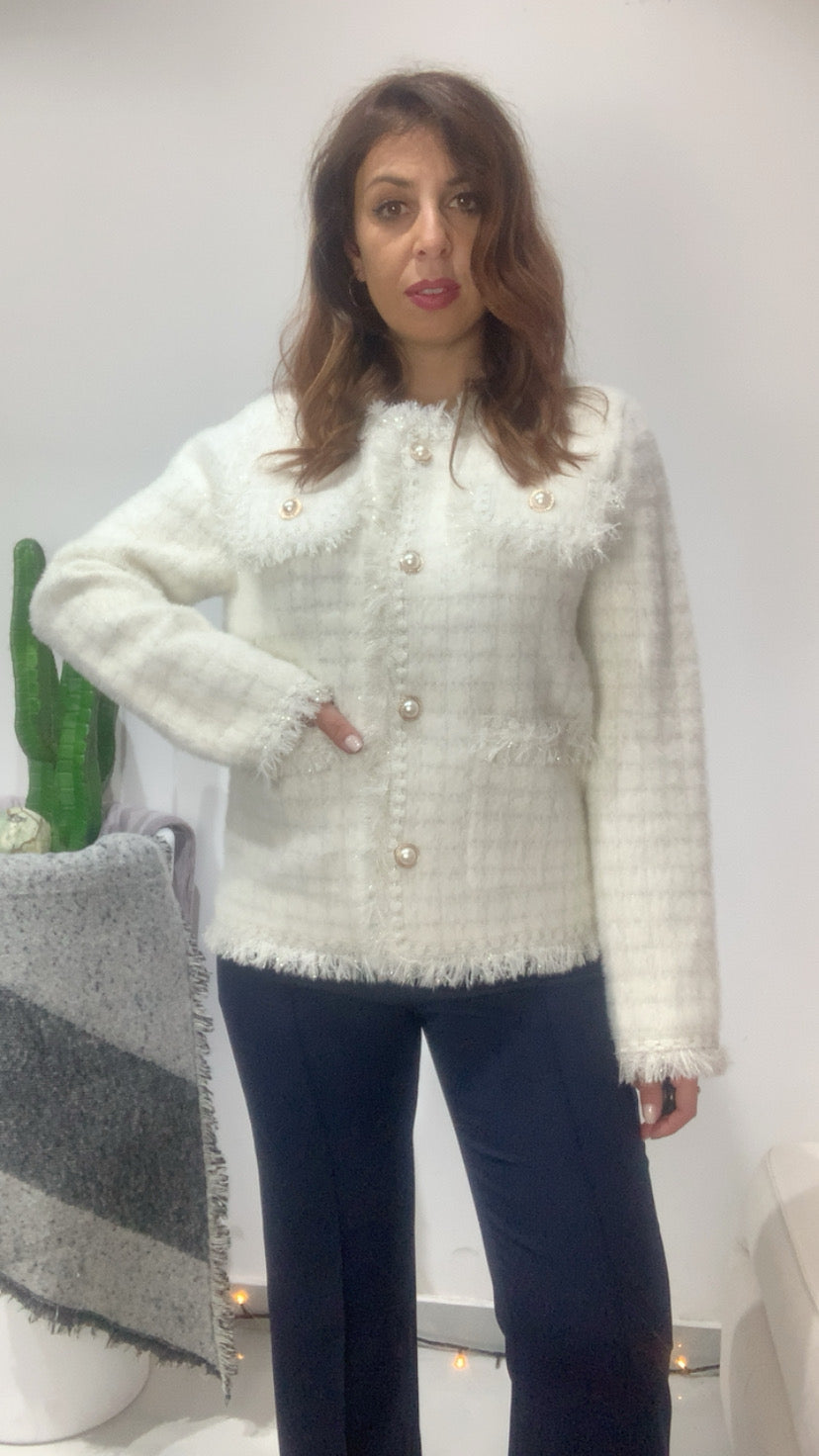 Cardigan in lurex con bottoni in perla