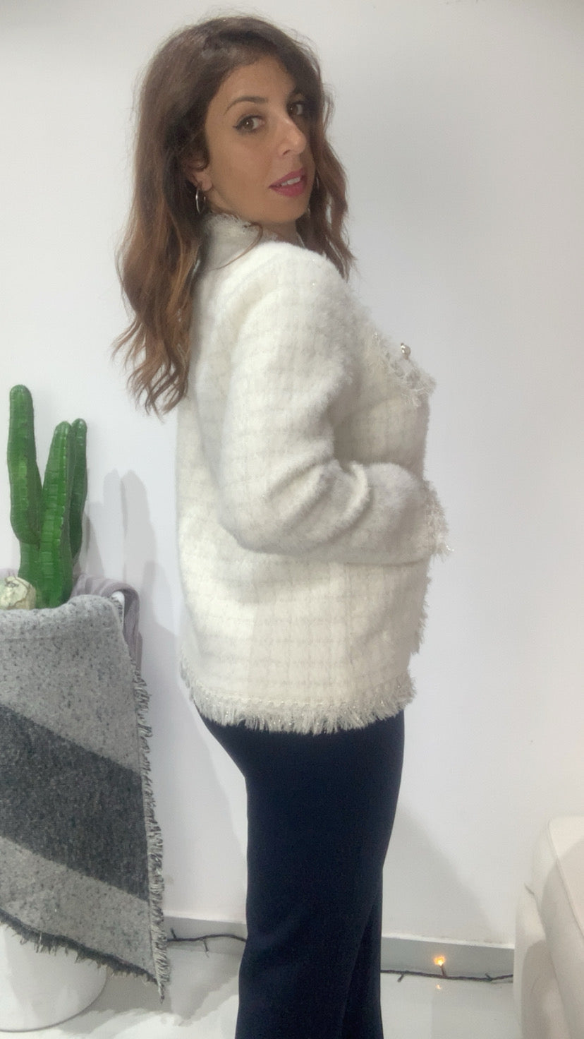 Cardigan in lurex con bottoni in perla