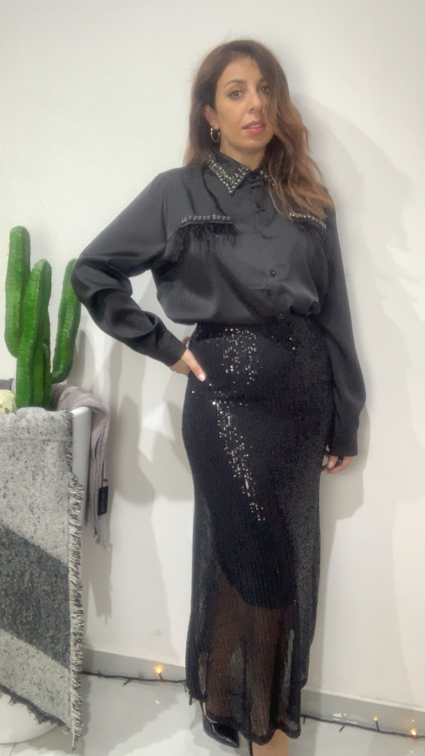 Camicia strass con piume