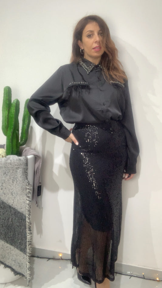 Camicia strass con piume