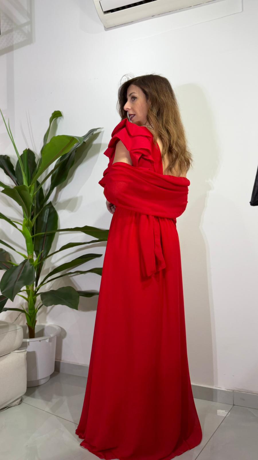 Abito monospalla con rouches