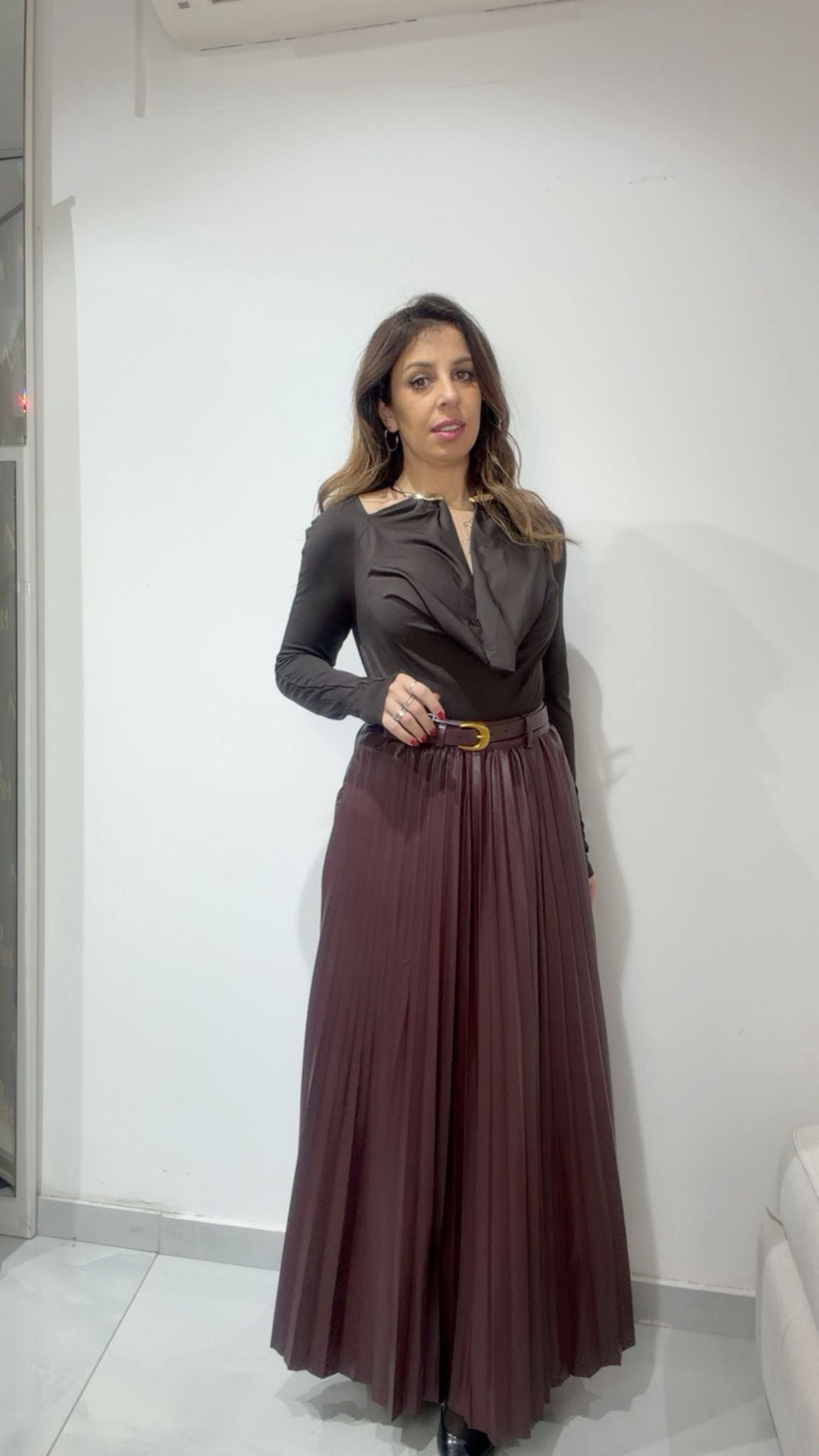 Gonna plissè in ecopelle