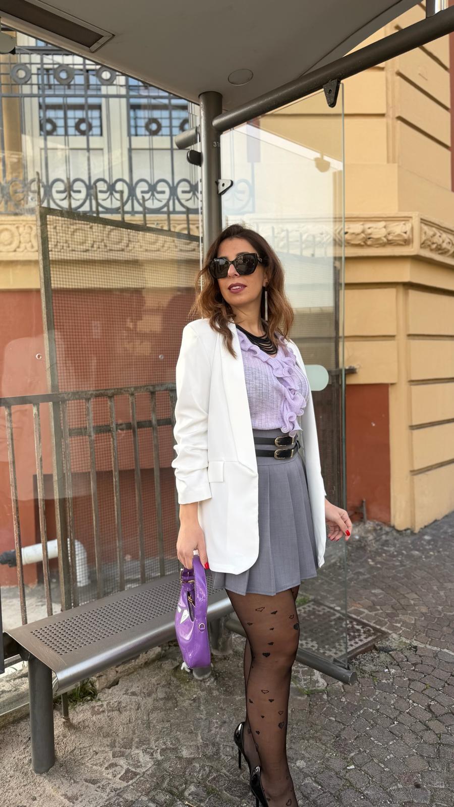 Blazer con manica drappeggio bianco