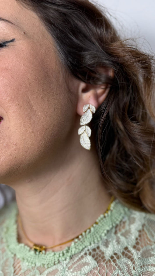 Orecchini foglie e strass argento