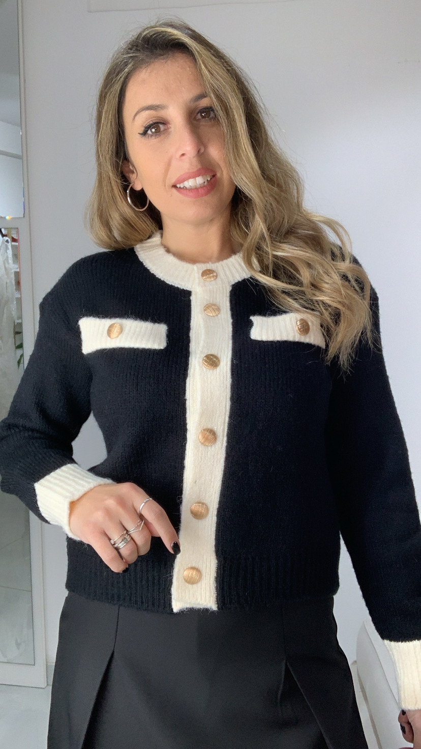 Cardigan pelliccetta bottoni oro